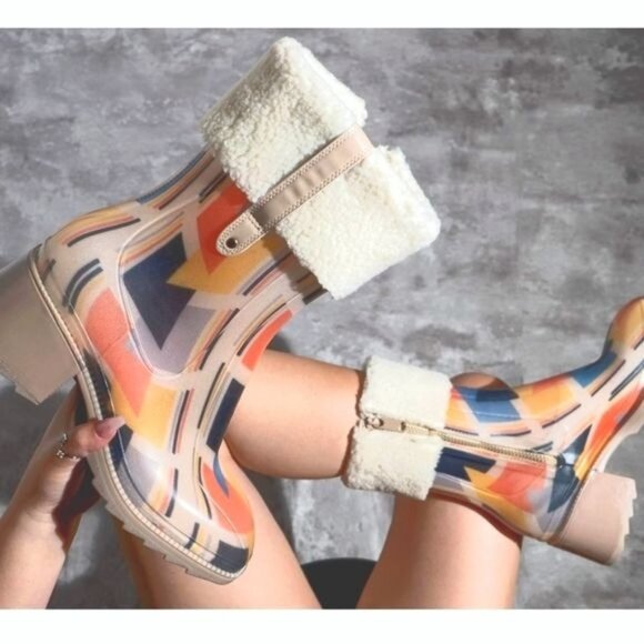 Womens Chunky Block Heel Ankle Boots‎ Print Color - Picture 1 of 5